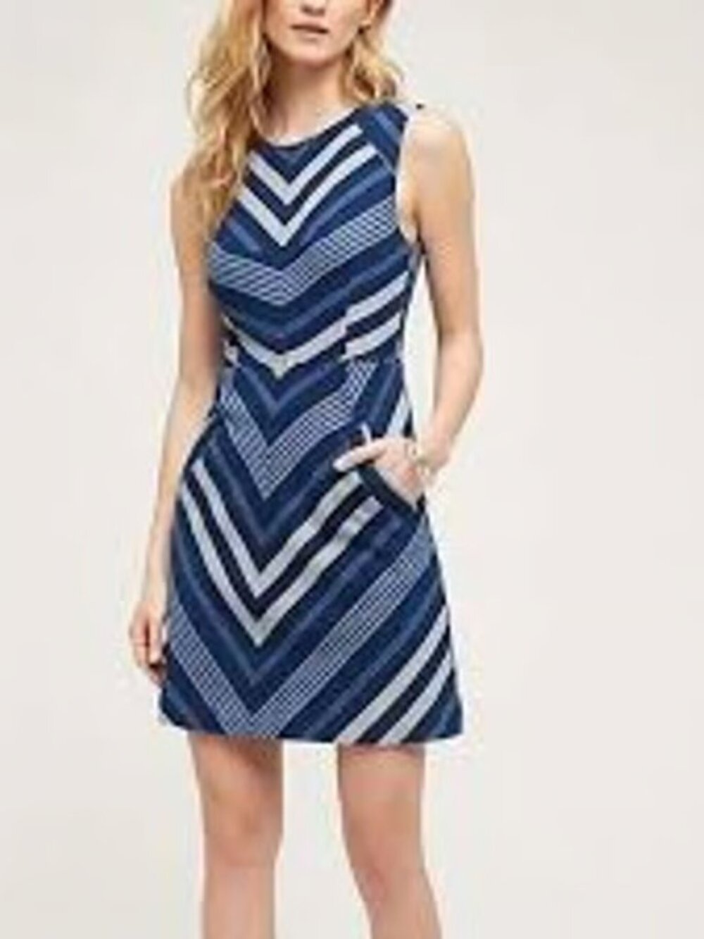 Anthro Maeve Antonia Blue Chevron Striped Dress Size 4